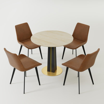 Ensemble de 5 tables rondes modernes en pierre, comprenant 4 chaises en similicuir