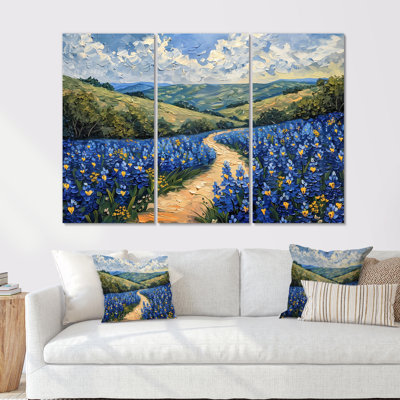 «Blue Green Meadow Charm Blue Bonnets V - Blue Bonnets», ensemble d'art mural