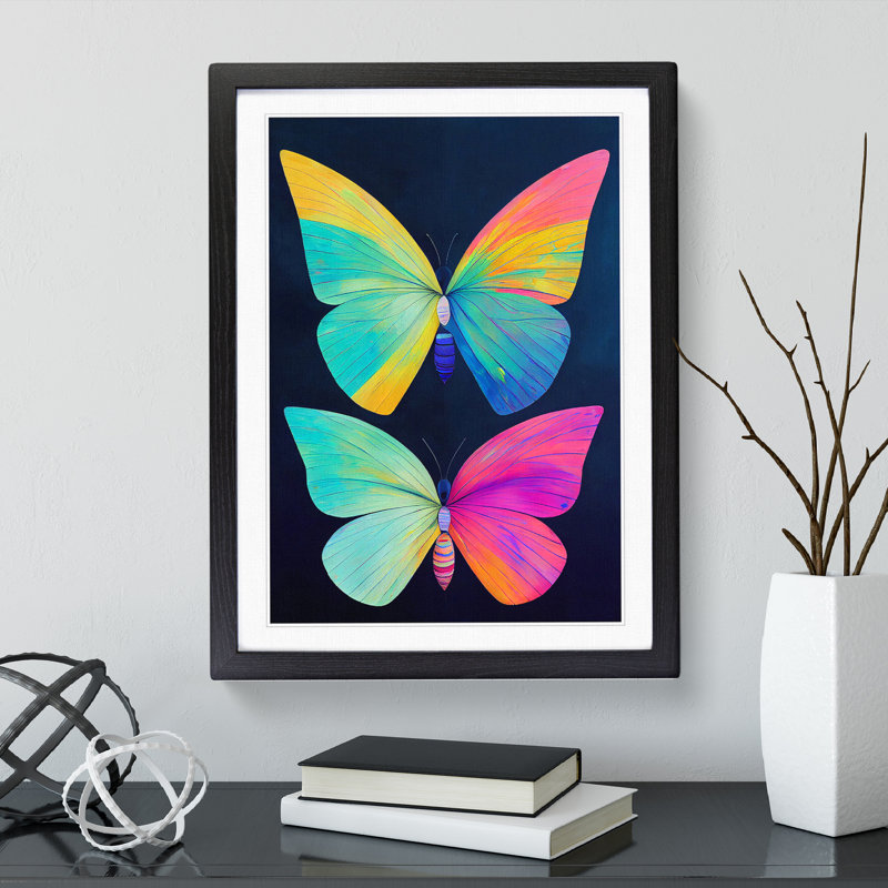 Colourful Butterflies No.1 - Single Picture Frame Print, 64cm H x 46cm W x 2cm D, Black Framed