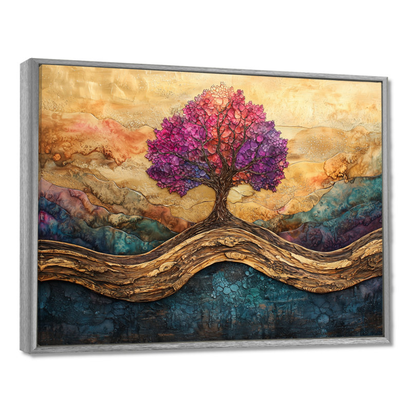 Bourgogne, arbre de vie infini sur une rivière en bois - arbre de vie, art mural, H 16 po x l 32 po, Argent argent
