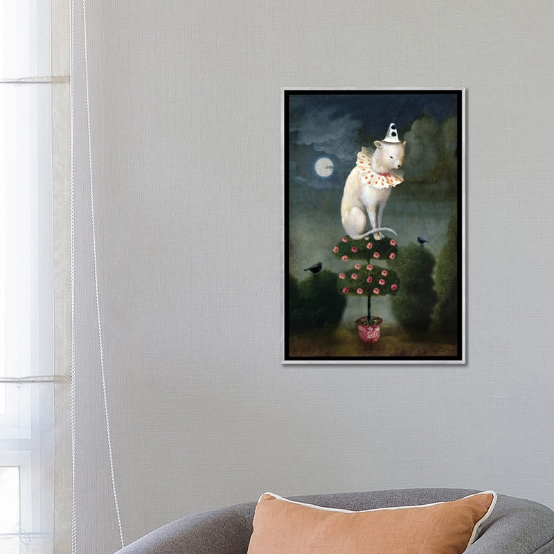 Reproduction d’art, "Harlekin Cat" par Catrin Welz-Stein, H 26 po x l 18 po x 1,5 po, Silver Framed, Pas de tapis