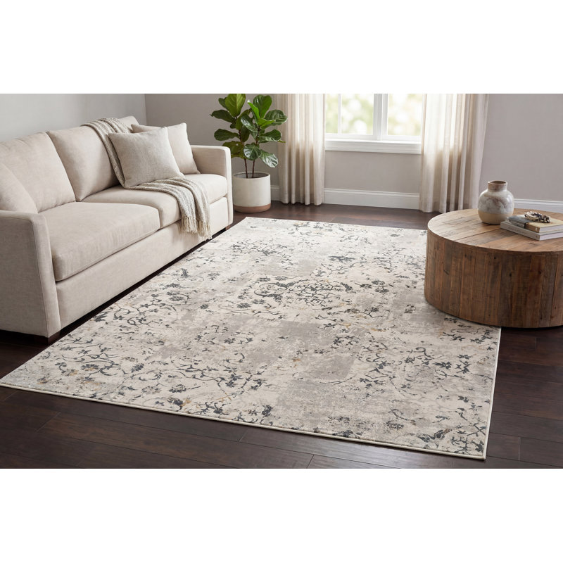 Tapis gris noué à la machine Grisby, Rectangle 6 pi 7 po x 9 pi 6 po