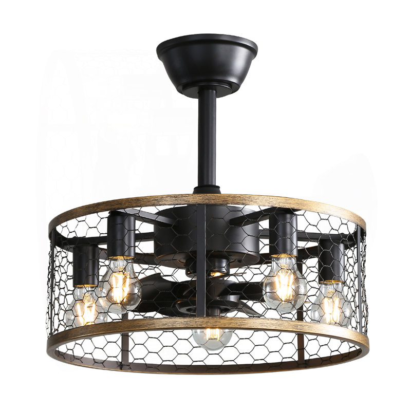 20 Inch Industrial Caged Ceiling Fan With 7-ABS Blades Remote Control