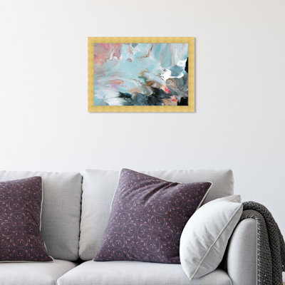 «Blue Pink Abstract Paint Glam», reproduction d'art moderne encadrée pour chambre à coucher