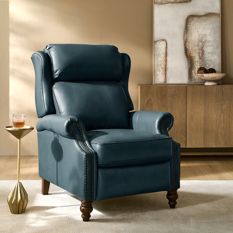 Ambrosane 33" Wide Genuine Leather Manual Standard Recliner, Turquoise Genuine Leather