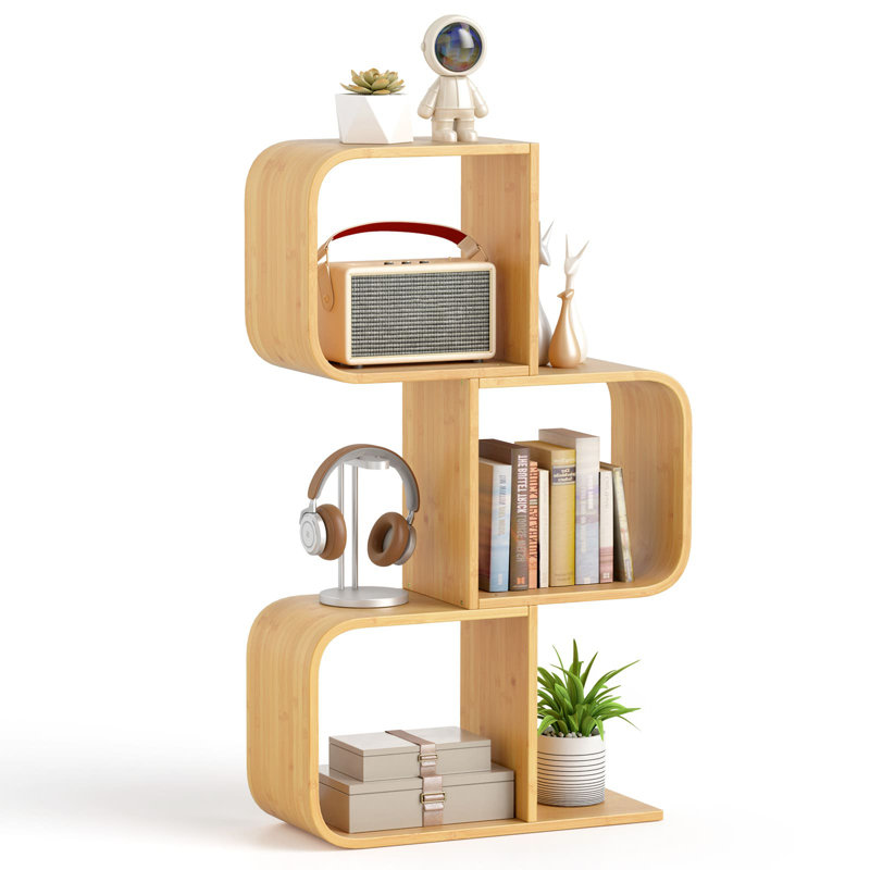 100cm H x 61cm W Bamboo / Rattan Geometric Bookcase, (3 Shelves) 100cm H x 61cm W x 23cm D