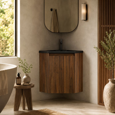 22 Inch Corner Floating Bathroom Vanity with Integrated Resin Sink