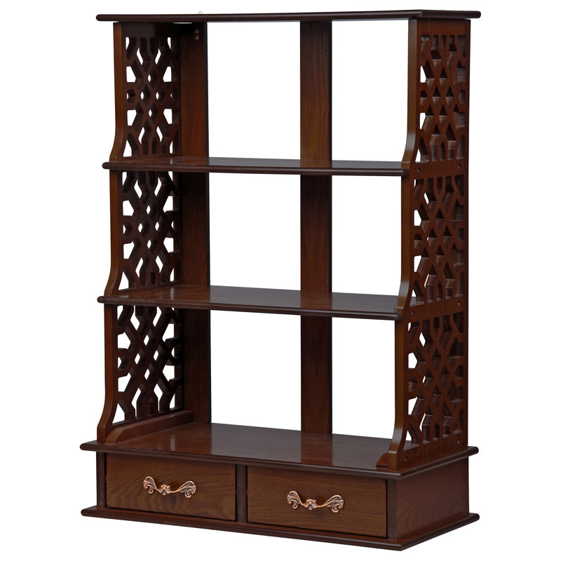 Chippendale-Inspired Hardwood Triple Shelf Curio Cabinet with Ornamental Pulls