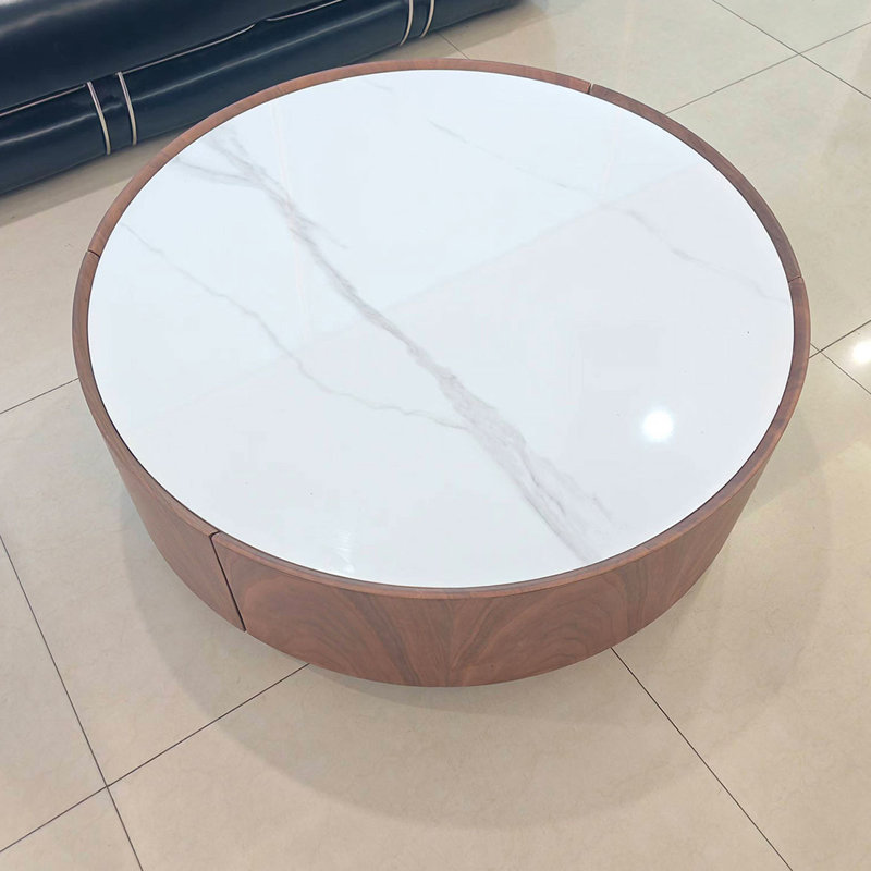Mid-century Walnut Rockboard Coffee Table, 13.8" H x 35.4" L x 35.4" W