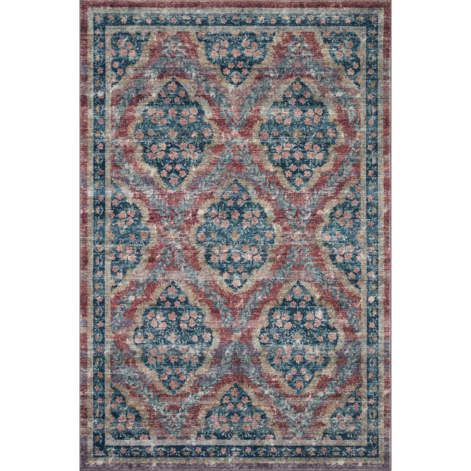 Rifle Paper Co. x Loloi Courtyard Red Area Rug feat. CloudPile, Rectangle 5' x 7'6"
