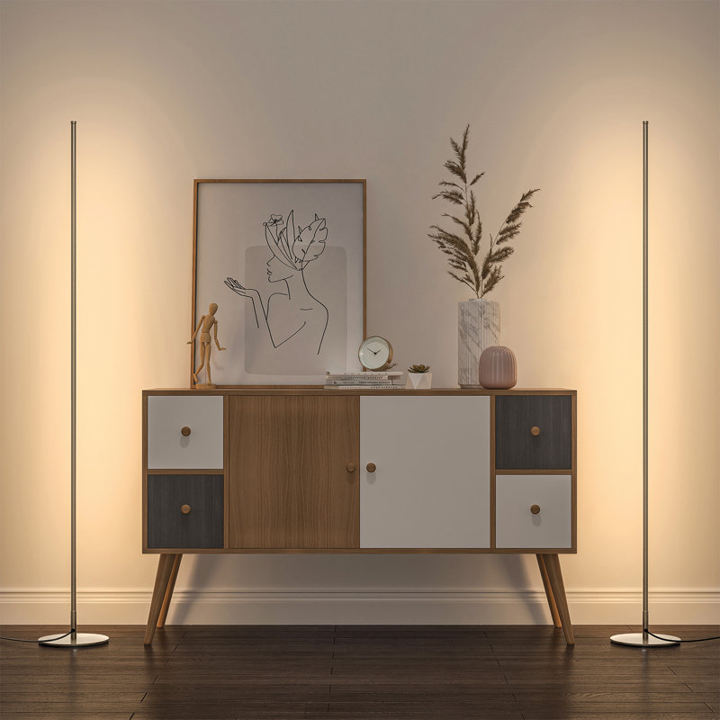 Hedden 58" Dimmable LED Corner Floor Lamp with Remote Control, Silver