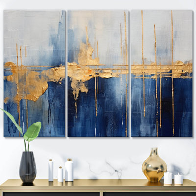 " Fabric Of Time Abstract Blue And Gold IV " 3 - Pieces