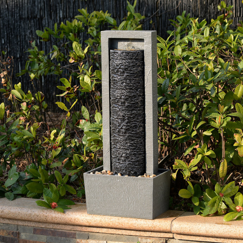 Weather Resistant Floor Fountain with Light, Black