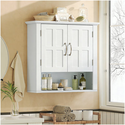 Armoire de rangement murale pour salle de bain, armoire murale multifonctionnelle avec tablettes réglables, armoire à pharmacie pour la salle de lavage et la cuisine et le salon, blanc