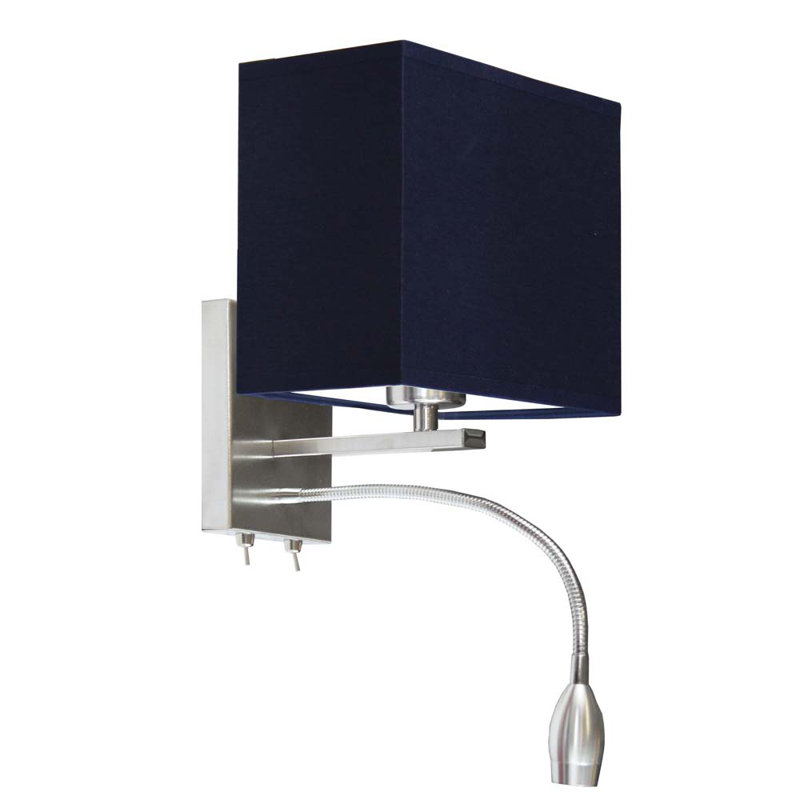 Audreena Steel Armed Sconce, Brushed Steel, Navy Blue
