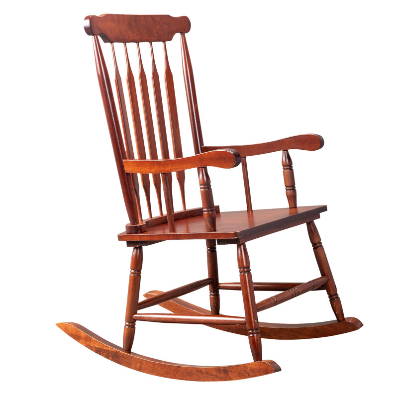 Brown Solid Wood Patio Rocking Chair with Arms