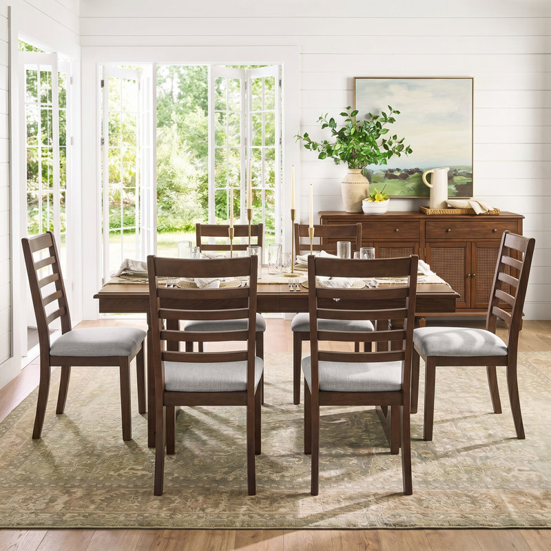 Venn Extendable Dining Table Set with Upholstered Chairs, Brown, 7 Pieces
