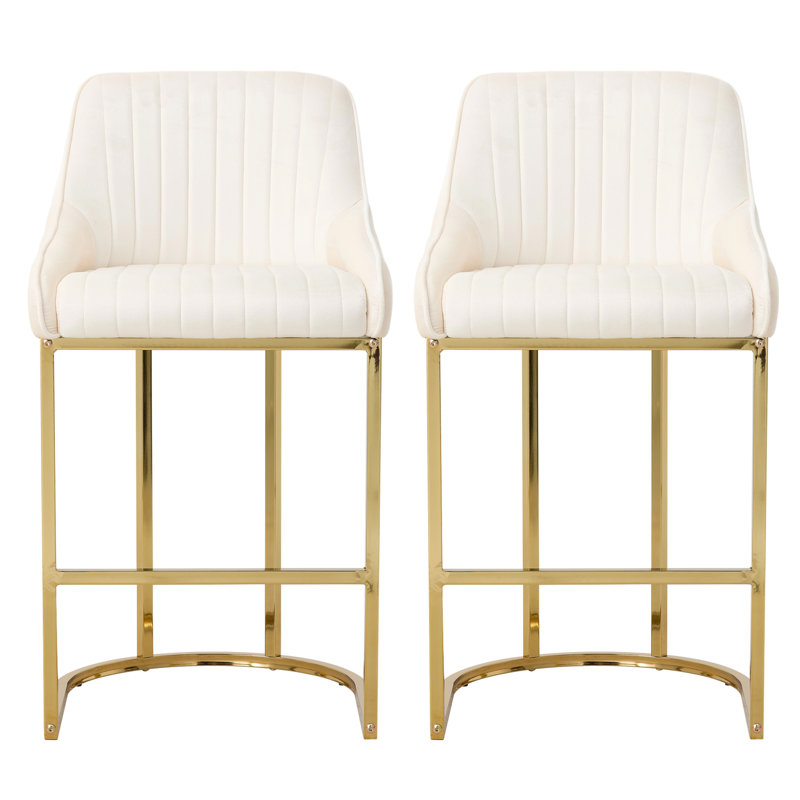 Upholstered Counter Stool with Metal Frame, Beige