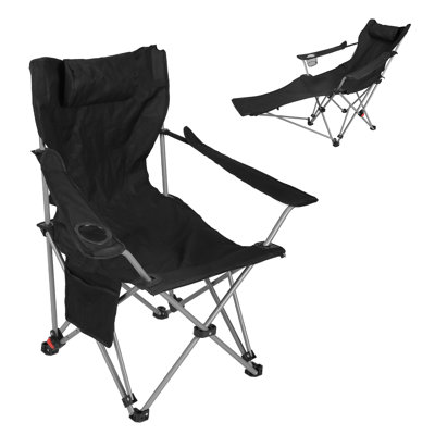 4-Position Reclining Camping Chair with Detachable Footrest, 220LBS Folding Outdoor Lounge Chair with Headrest, Cup Holder & Side Pocket for Beach Patio Travel