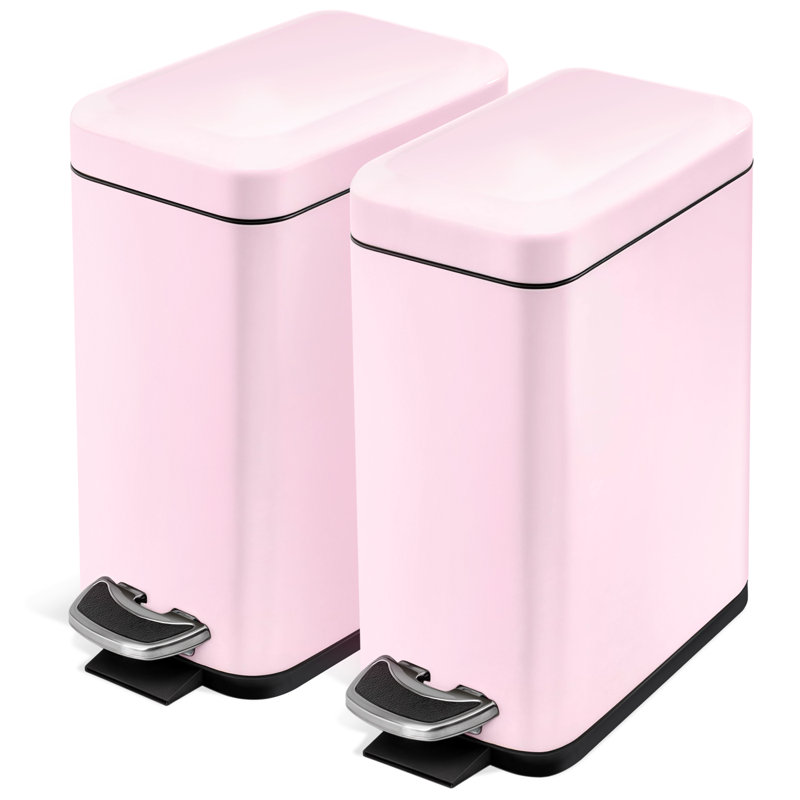 Home Zone Living 2-Pack 1.3 Gallon Pink Slim Stainless Steel Trash Can with Step-On Pedal and Slow Closing Lid