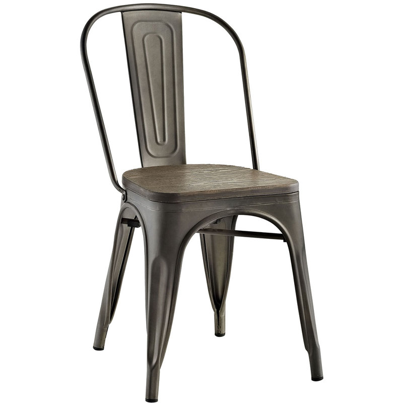  Chaise d'appoint empilable à dossier en lattes d'acier noire, Brun