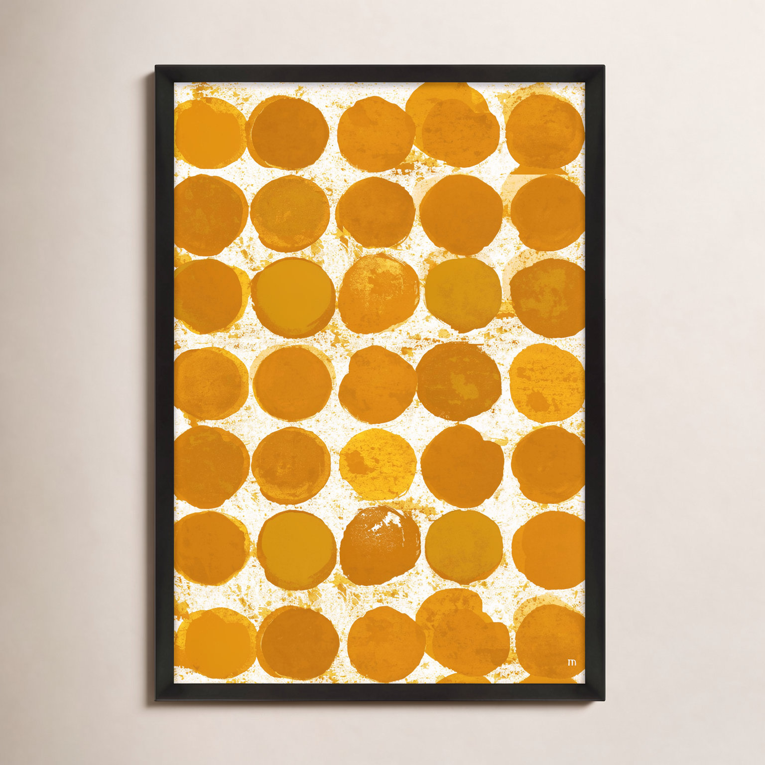 Satori Dots Pattern Curry Print, Black Framed, 50" H x 35" W x 1.25" D