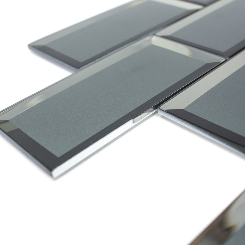Reflection 11.82 in. x 12.01 in. Brick Joint Glossy Glass Mosaic Tile, Gray