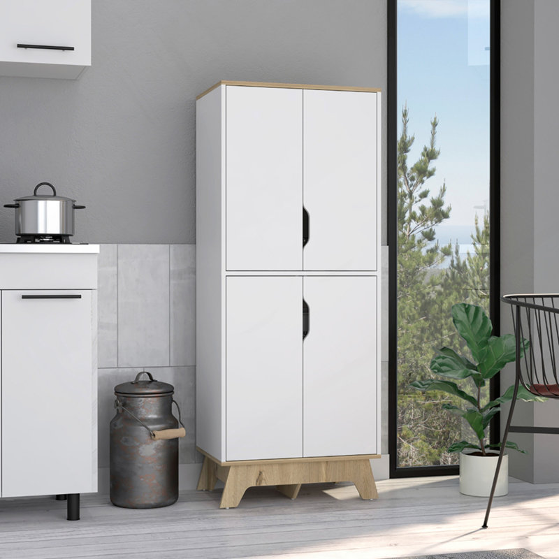 Multistorage Cabinet 59" H, Four Doors, Four Internal Shelves, Light Oak / White
