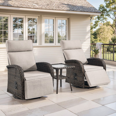 Ensemble de 2 chaises longues d'extérieur toutes saisons avec table d'appoint Arcturus