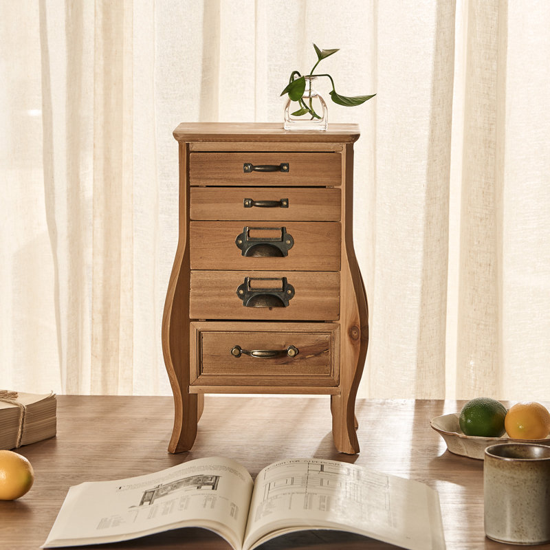 5-Drawer Vintage Wood Desktop Organizer Cabinet