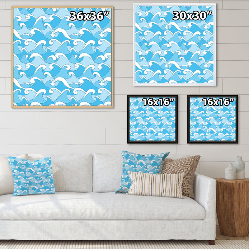 Vagues de mer - reproduction sur toile, H 30 po x l 30 po x P 1 po, Cadre flottant érable