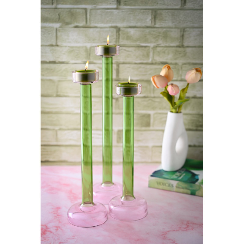 Porte-bougie en verre Montana vert lg, H 13,25 po x l 3 po x P 3 po, Vert