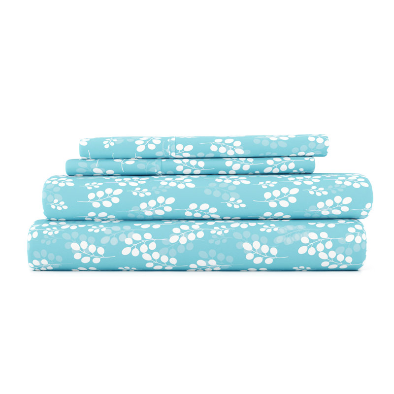Pale Blue Floral Microfiber Twin Sheet Set