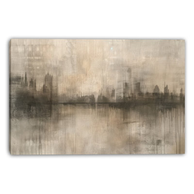 Sepia River City Wrapped Canvas Wall Art