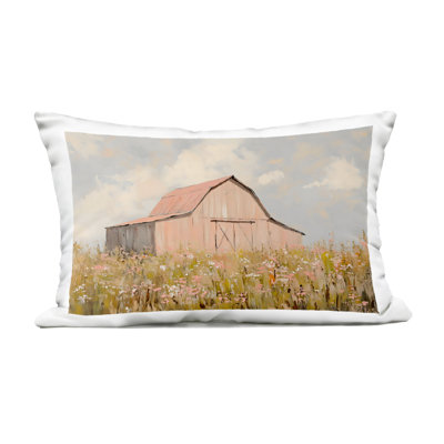 Blush Pink Barn Outdoor Printed Pillow, design by Franklyn Gregory