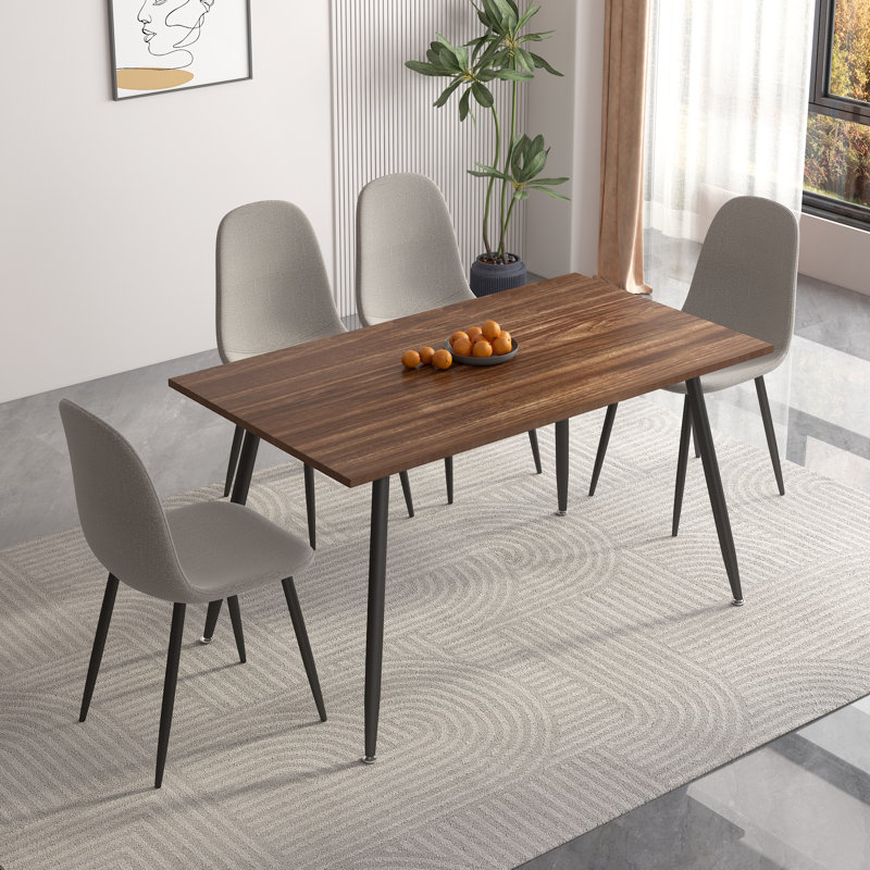 Ensemble de salle à manger en bois 51 po Jaiya, Ensemble repas 5 pièces, Gris clair, Brun foncé