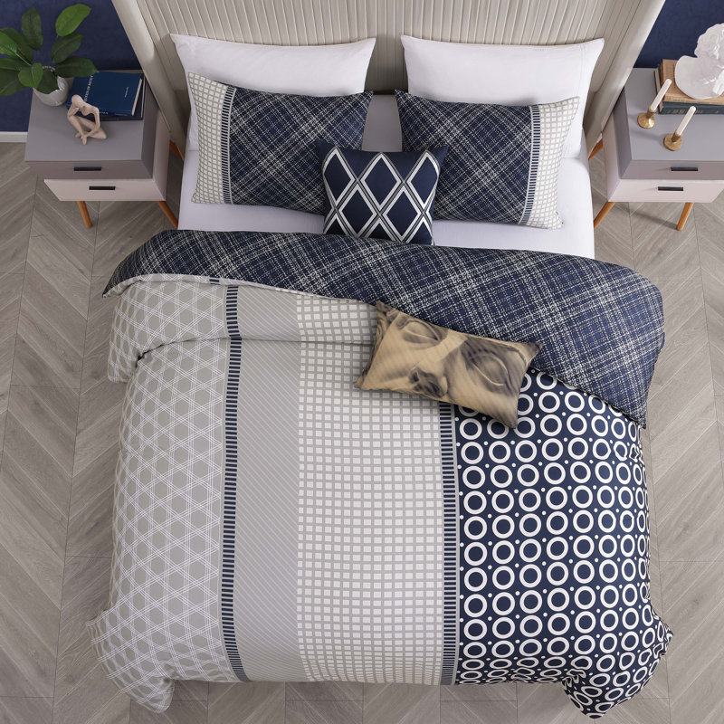 Bebejan Vertigeo 100% Cotton Sateen 5 Piece Reversible Comforter Set, King Comforter + 4 Additional Pieces