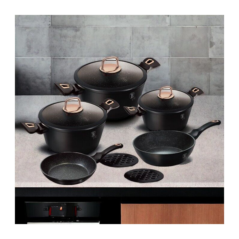 10 - Piece Non-Stick Aluminum Cookware Set, Black Rose