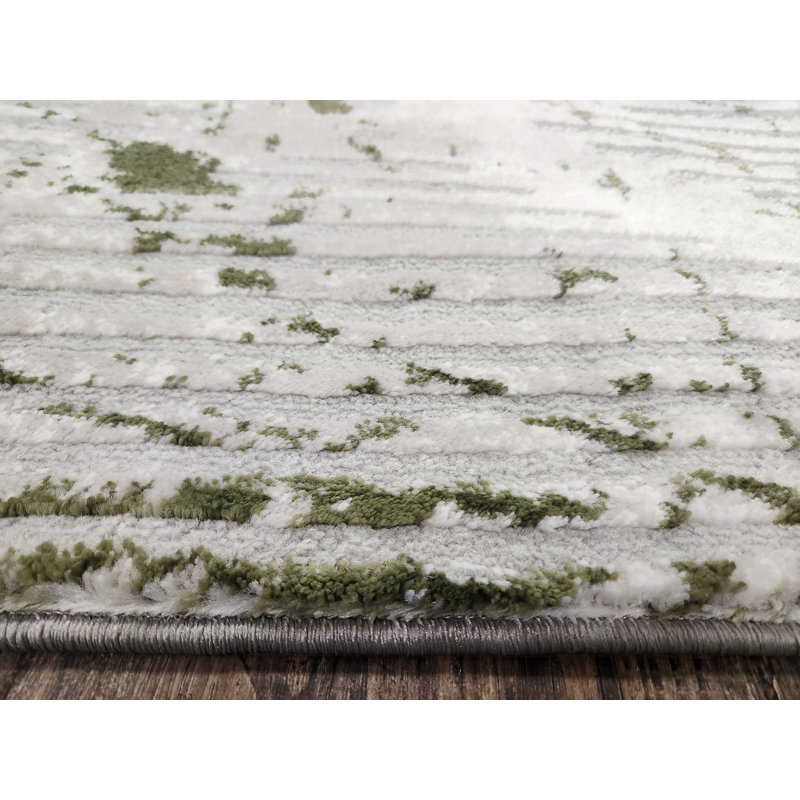 Davide Green Geometric Area Rug – Modern Transitional Design, Soft High-Low Texture, Rectangle 3'3" x 4'11"