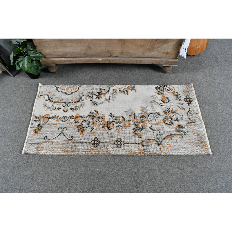 Floral Turkish Oushak Vintage Runner Rug with Timeless Intricate Design for Home Decor Black/Orange