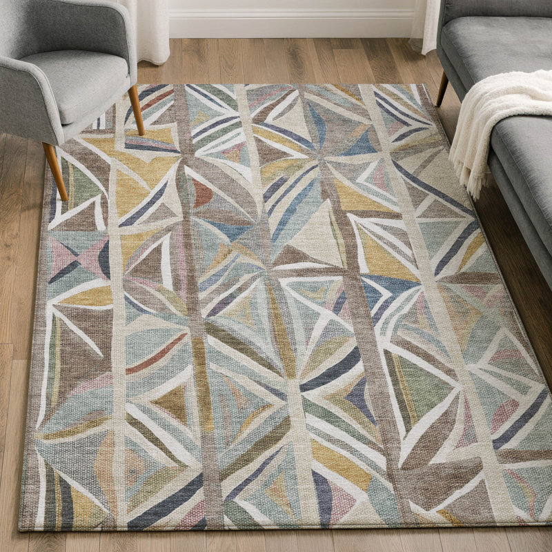 Premium Machine Washable Mayfield AMF2253 Geometric Rug, Taupe, 5' x 7'6"