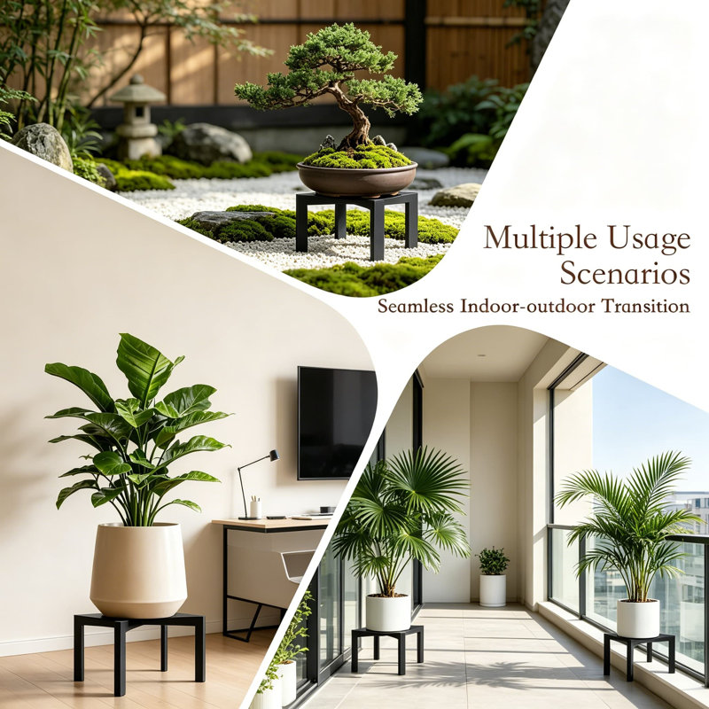 Paquet de 2 supports à plantes robustes en métal pour une utilisation intérieure et extérieure, porte-pots modernes en acier robuste, conception à profil bas pour pots de 5 à 10 pouces