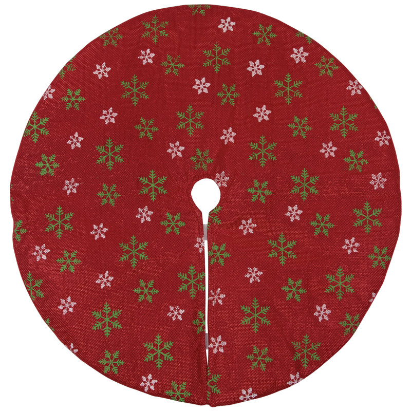 Mini jupe d'arbre de Noël 20 po rouge métallique avec flocons de neige verts et blancs