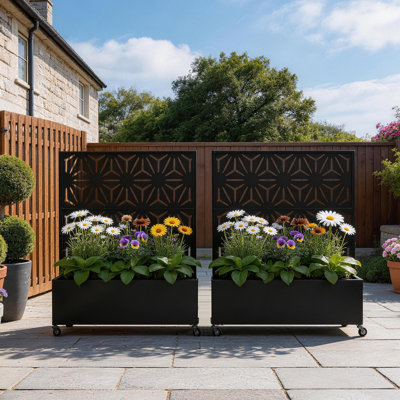 Metal Planter Box With Trellis And Wheels