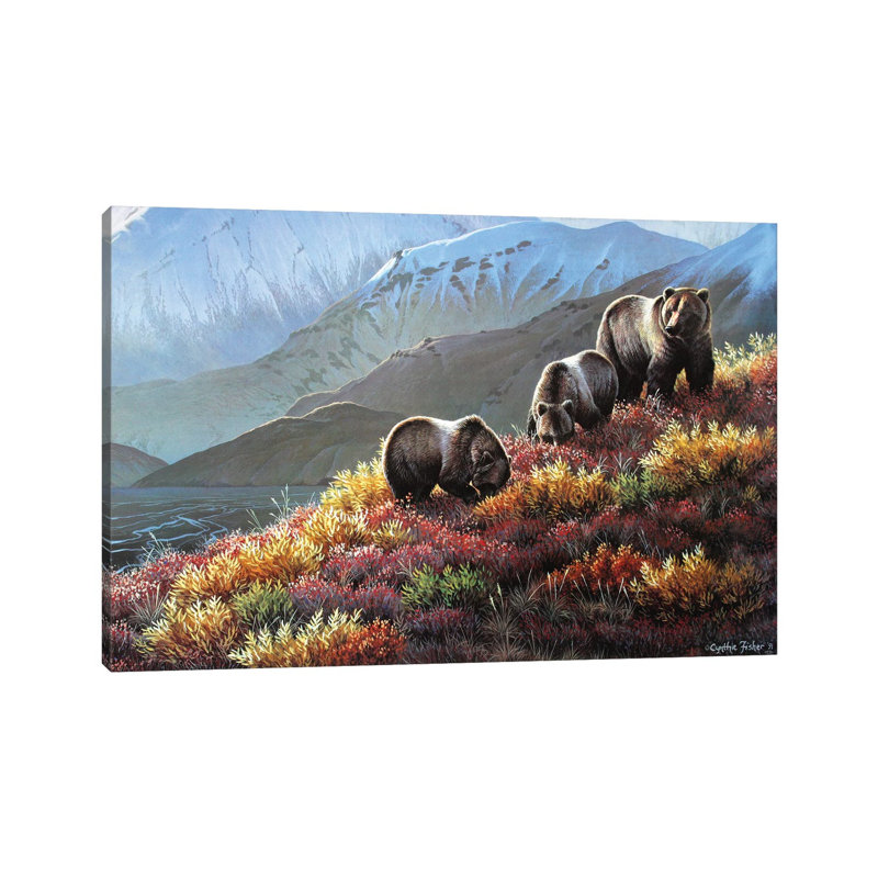 " Grizzly Autumn Harvest " Painting, 8" H x 12" W x 0.75" D