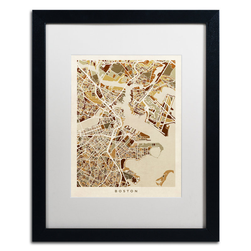 « boston ma street map », impression encadrée, H 20 po x l 16 po x P 0,5 po, Blanc