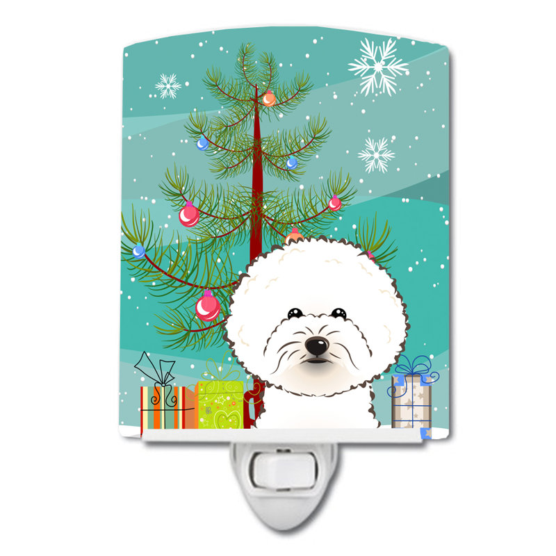 Éclairage de nuit en céramique et arbre de noël beagle, Bichon frisé blanc