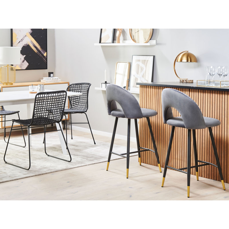 Aubin Upholstered Counter Stool with Metal Frame, Grey