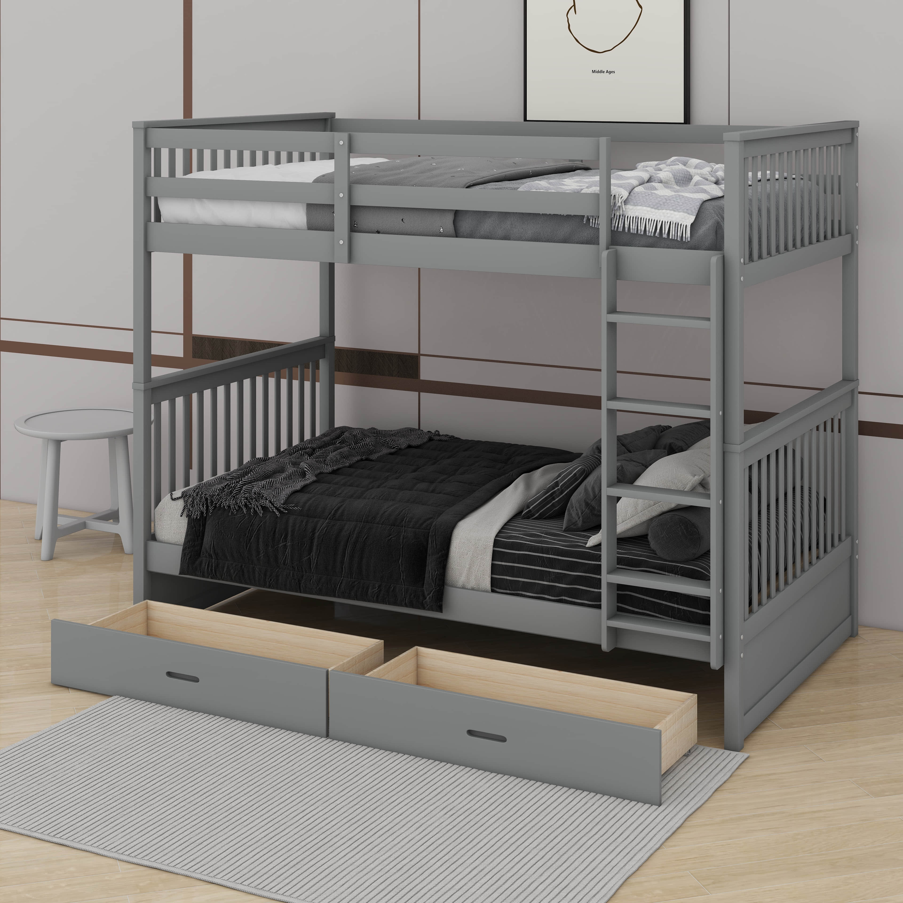Latitude Run® Twin Over Twin Bunk Bed With Ladders And Drawers ...