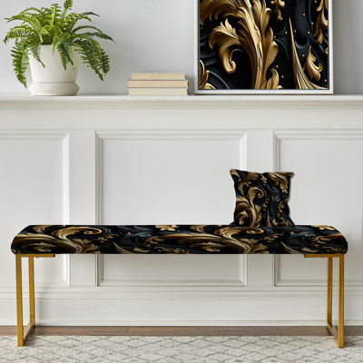 Banc rembourré à motif cachemire noir et or Paisley